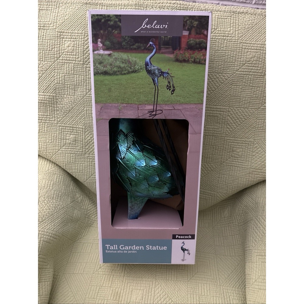 Metal Peacock Bird Garden Decor Bird Statue Turquoise Teal #27507 Shiny 35" Tall